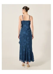 Styli Self Design Ruffle Detail Strappy A-Line Maxi Dress