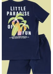 TRENDYOLKIDS Navy Blue Male Child 100% Cotton Tropical Printed Knitted T-Shirt Shorts Bottom-Top Suit Tkdss24Au00005