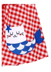 Denokids فستان بحمالات مكشكشة منقوشة باللون الأحمر للفتيات الصغيرات