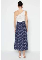  Collection Blue Floral Patterned Viscose Midi Skirt - TWOSS23ET00295