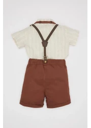 Defacto 4-Piece Striped Set for Baby Boy - Poplin Shirt, Shorts and Bow Tie Pants B8082A524Sm