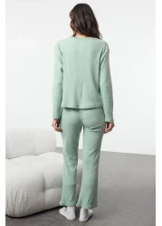  Collection Mint Brushed Soft Corded Cardigan Knitted Pajamas Set Thmaw25Pt00074