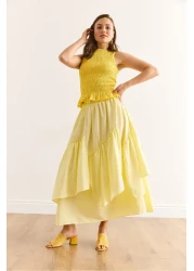 Olalook تنورة نسائية صفراء بخصر مطاطي ETK-19000331