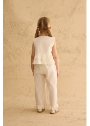 Fahhar Kids Cotton Suit with Flounces on the Sides Ecru