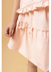 Minipodyum Girl's Balloon Skirt and Bow Detailed Summer Double Suit