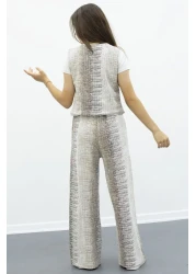 Cansın Mini طقم بناتي مكون من قطعتين مع سترة بأزرار بنية وسروال واسع الأرجل وحزام 21014