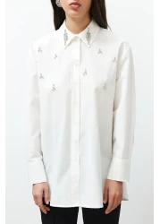  Collection قميص منسوج إكرو بتفاصيل حجرية - مقاس عادي TWOSS24GO00069