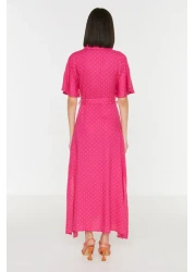  Collection فستان قميص طويل منسوج من الفسكوز بحزام فوشيا TWOSS19EL0094