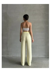 BEJNA بنطلون بالازو أصفر بخصر مطاطي نسائي