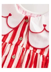 Next Baby فستان بياقة على شكل قلب أحمر مصنوع من القطن بنسبة 100%