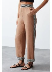 Collection Camel Colored Woven Kimono and Trousers Set - Twoss24Au00094