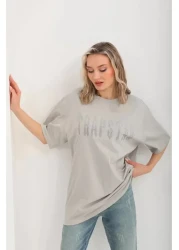 Viyamo تي شيرت رمادي للجنسين بنمط حجري كبير الحجم