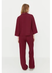  Collection طقم بيجامة منسوجة من الفيسكوز باللون العنابي THMAW21PT0292