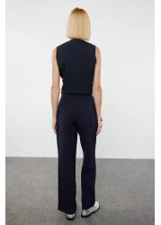  Collection High Waist Wide Leg Dark Navy Pleated Trousers - Twoaw21Pl0076