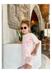 Next Baby Laciel Paris Soft Pink Tulle Floral Print Short Sleeve Shorts Bottom Top Set