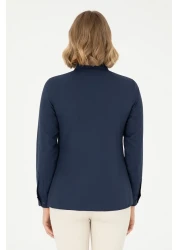 U.S. Polo Assn. قميص نسائي أساسي بأكمام طويلة باللون الأزرق الداكن 50295704 -VR033