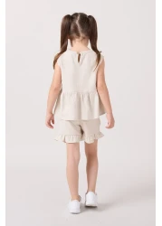 Minipodyum بدلة صيفية من الكتان مكونة من قطعتين مع شورتات مزينة بفيونكة للفتيات