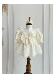 Hobidik Cotton Satin Cream Mevlüt Dress Set for Baby Girl