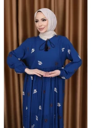 sefamerve Viscose Patterned Dress 4080-02 Petrol