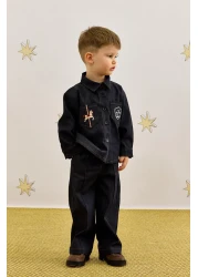 Fahhar Kids Navy Blue Denim Shirt Set