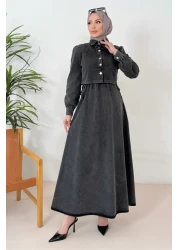 Bestenur طقم فستان جينز مزدوج - جاكيت 1364 أنثراسايت