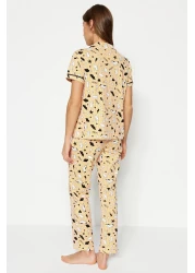  Collection Cotton Leisure Patterned Peach Piping Pajamas Set - Thmss19Ip0037