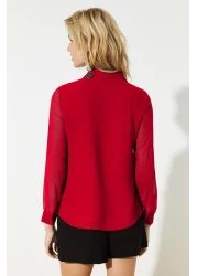 Collection Red Woven Shirt with Transparent Sleeves - TWOAW20GO0116