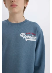 Defacto طقم سويت شيرت وبنطال رياضي للأولاد مكون من قطعتين - رقبة دائرية، طباعة، خصر مطاطي D3564a824wn