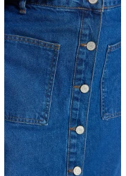  Collection High Waist Dark Indigo Maxi Denim Jeans Skirt - Double Pockets and Front Buttoned Tctss23Ee00002