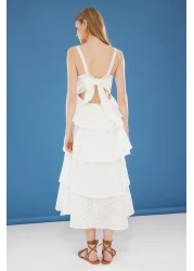  Collection Ecru Skirt Waist Opening Maxi Brode Woven Dress Twoss25El00295