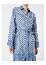 Koton Traditional Motif Shirt Dress Belted Midi Length