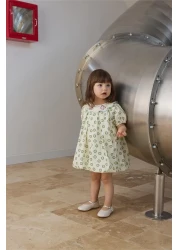 Tics فستان بالون مطرز بياقة خضراء