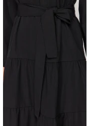  Modest فستان منسوج بحزام أسود وأزرار وطية صدر السترة TCTSS21EL3343