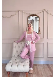 Pijamaevi Pink Point Patterned Pegasus Pajama Set with Dressing Gown