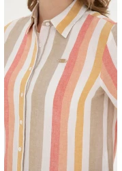 U.S. Polo Assn. قميص نسائي من الكتان بأكمام طويلة