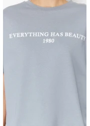  Collection Gray 100% Cotton Slogan Printed Relaxed/Wide Relaxed Cut Knitted T-Shirt TWOSS19GH0034