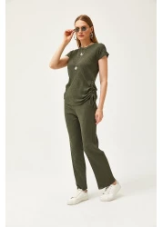 Olalook طقم بنطلون بالازو بلوزة برباط باللون الأخضر للنساء من Nefti TKM-19000196