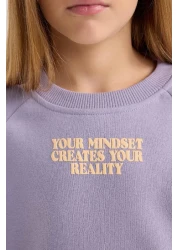 Defacto 2-Piece Set for Girl - Crew Neck Printed Sweatshirt and Elastic Jogger Sweatpants