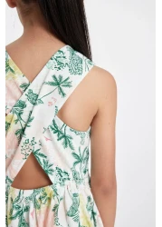 Defacto Girls' Patterned Sleeveless Combed Cotton Summer Dress D2341A824Sm