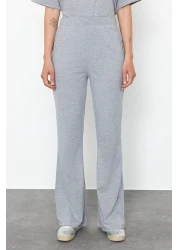  Collection طقم تي شيرت وبنطلون قطن رمادي كبير الحجم - ساق إسبانية 100% قطن TWOSS24AU00059