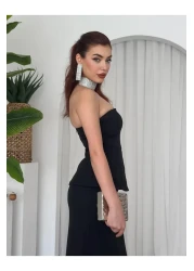 Julidress Black Strapless Neckline Maxi Long Length Premium Bottom Top Set