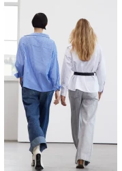  Collection Limited Edition White Collar Detailed Striped Woven Shirt Twoaw25Go00065