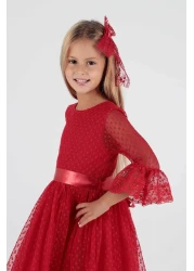 AHENGİM Girl's Trendy Evening Dress - BucKle and Tulle Lace, Ak2209