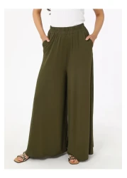 Benin بنطلون فيسكوز بخصر مطاطي - كاكي - بنين