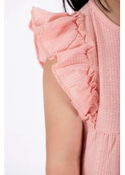 zepkids فستان وافل للفتيات باللون الوردي بأكمام مكشكشة