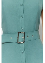  Collection فستان قميص منسوج متوسط الطول بحزام نعناعي TWOSS23EL01628