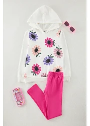 TRENDYOLKIDS White-Multicolor 4-Piece Girl's Floral Knitted Top and Bottom Set Tkdaw25Au00120