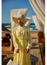 LOCCO فستان فيينا بياقة مربوطة للنساء باللون الأصفر