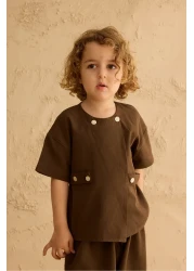 Fahhar Kids Double Button Trousers Suit Bitter Brown