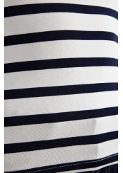  Collection Navy Blue Striped Knitted Blouse with Stretchy Viscous Fabric - Twoss24Bz00296